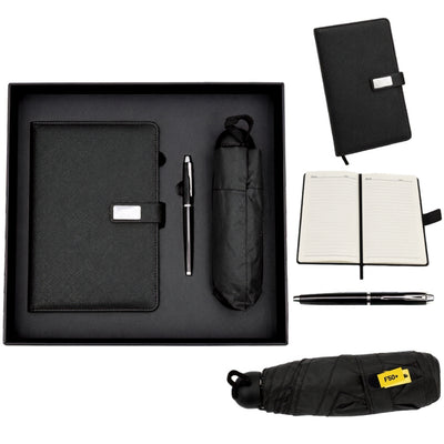 Elegant Gift Set - Leather Notebook with Umbrella and Pen in a Gift Box - EE12