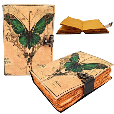 Retro Leather Notebook Butterfly - Goat Leather 200 Pages - AH20