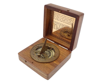 Compass with Gilbert Sundial in Wooden Case with Personalized Engraving Option