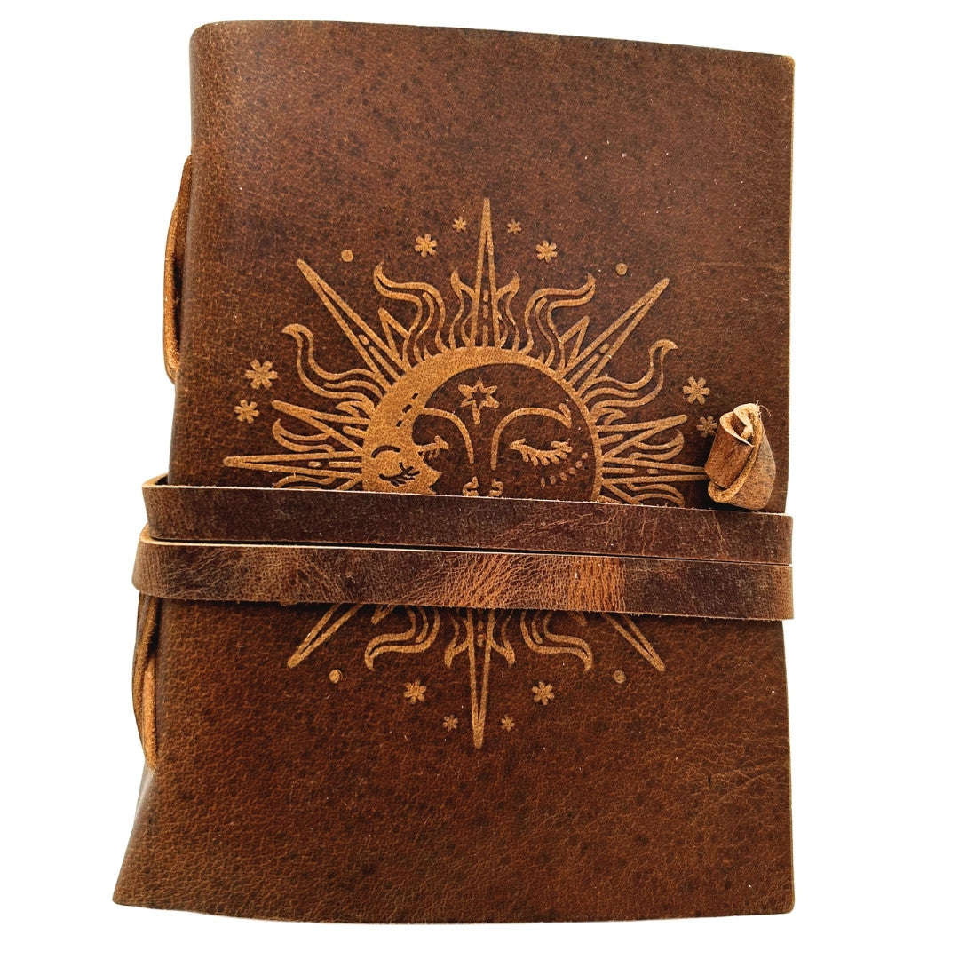 Vintage Leather Notebook 200 Pages - Sun and Moon - Buffalo Leather – H038