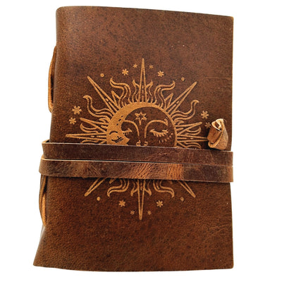 Vintage Leather Notebook 200 Pages - Sun and Moon - Buffalo Leather – H038