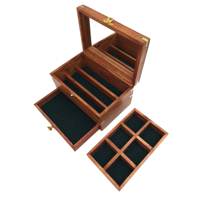 Large Wooden Jewelry Box – Organizer with Mirror - DNU-022