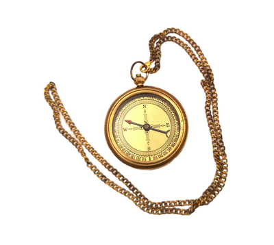 Brass compass on a chain in a leather case - CN215/2.5