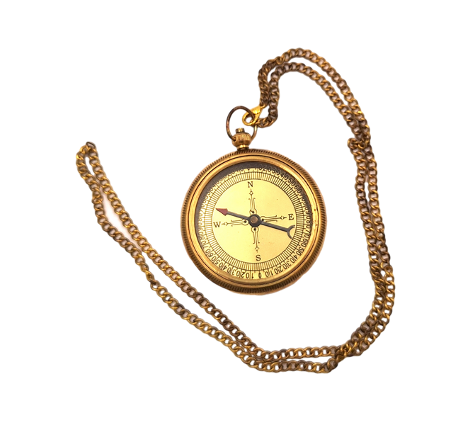 Brass compass on a chain in a leather case - CN215/2.5