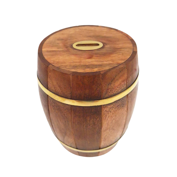 Large Wooden Barrel Money Box – Opening, Retro - DNU-002