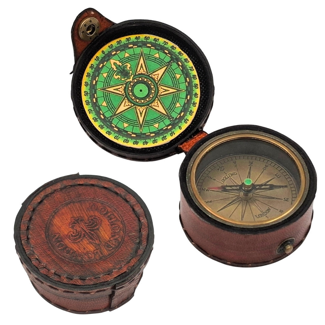 Historical Brass Compass in Leather Case with Engraving Option