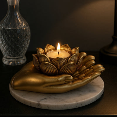 Gold Glamour Tealight Candle Holder – Hand – 311FJZ