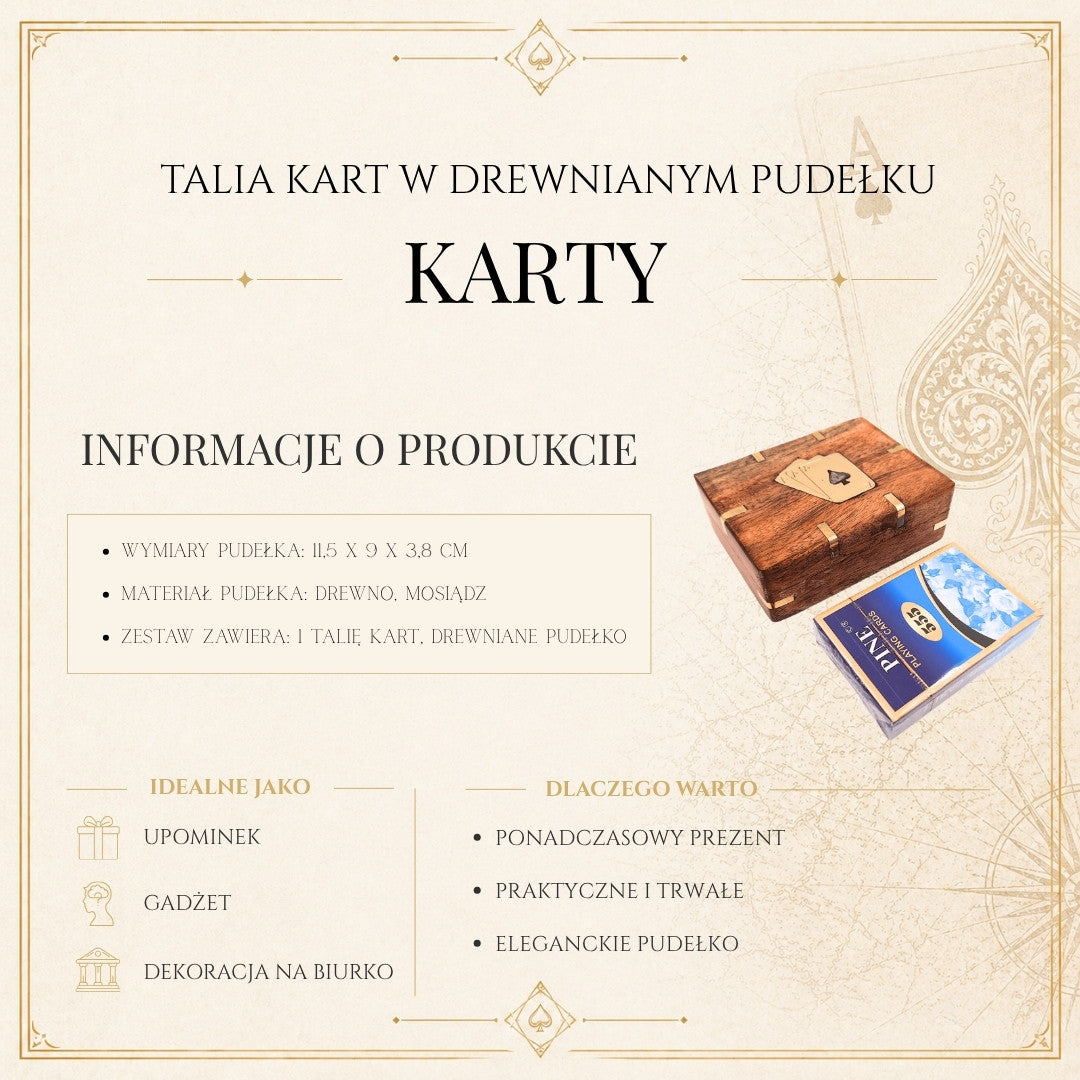 Deck of Cards in a Wooden Box with Brass Decorations - CS-005