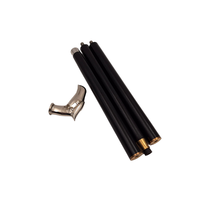 Foldable Wooden Cane with Eagle Head - Elegant Gift with Personalized Engraving Option, Length 91.5 cm, Black with Silver and Brass Handle