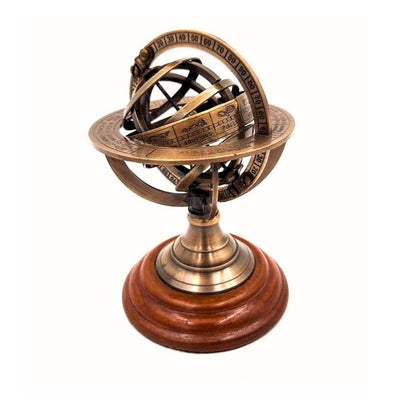 Decorative Brass Astrolabe on a Wooden Base - NI351