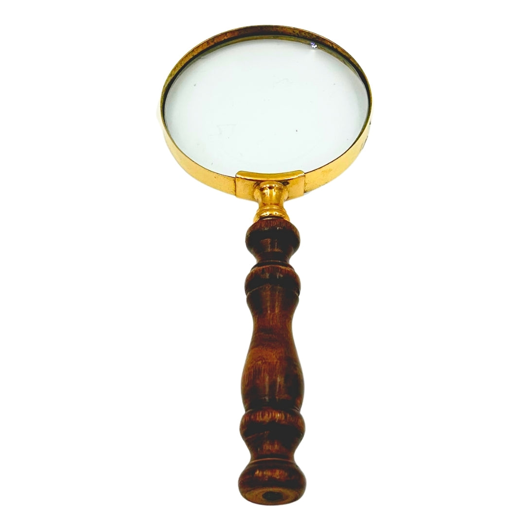 Brass Retro Magnifying Glass with Wooden Handle - 18 cm Magnifier with Personalization and Engraving Option