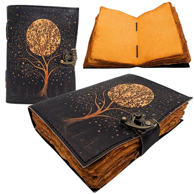Vintage Retro Leather Notebook Tree and Moon 200 Pages – AH08
