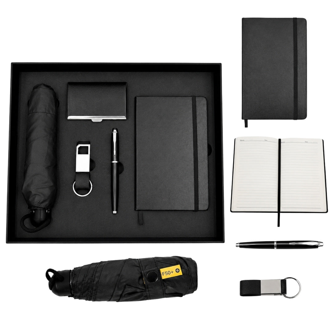 Elegant Premium Business Gift Set - Leather Notebook Umbrella Business Card Holder Pen Keychain - EE15