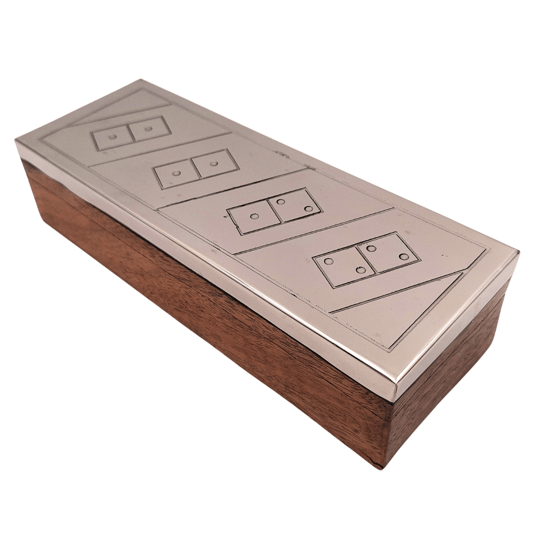 Dominoes in a Wooden Box with an Aluminum Top - DO-017