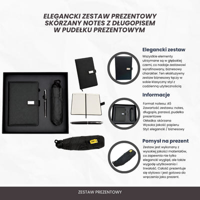 Elegant Gift Set - Leather Notebook with Umbrella and Pen in a Gift Box - EE12