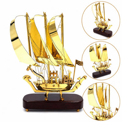 Brass Ship on a Wooden Base - 30cm - N-3615A