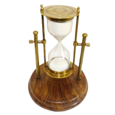 TMR-0200 Brass Hourglass on a Wooden Base with Engraving Personalization Option – an Elegant Desk Gift, 20 cm Tall, White Sand