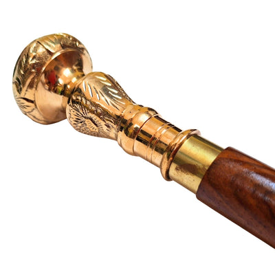 Elegant Folding Walking Cane with Brass Handle - Brown Wooden Cane with Engraving Option - Perfect Gift for Seniors with Retro Styling - Maximum Length 96 cm