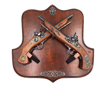 Replicas of 2 Flintlock Pistols on a Hanger – for Wall Mounting – TR-237