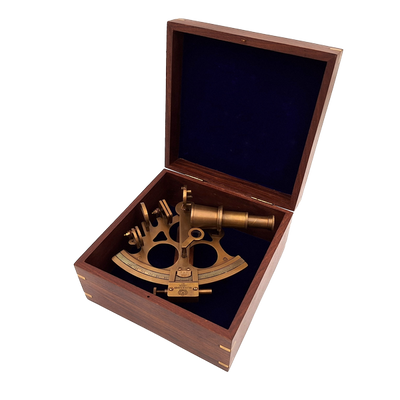 Large Brass Sextant in an Elegant Wooden Box with Custom Engraving