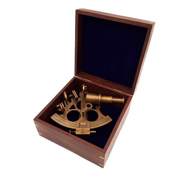 Large Brass Sextant in an Elegant Wooden Box with Custom Engraving