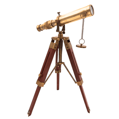 Retro Brass Spyglass on a Wooden Tripod – Adjustable Height – SR010