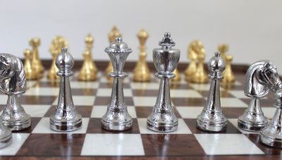 Large Exclusive Italfama Chess Set Made of Gold-Plated Metal 53x53 cm – N137