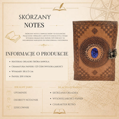 Retro Leather Notebook with Stone - Buffalo Leather - AH16