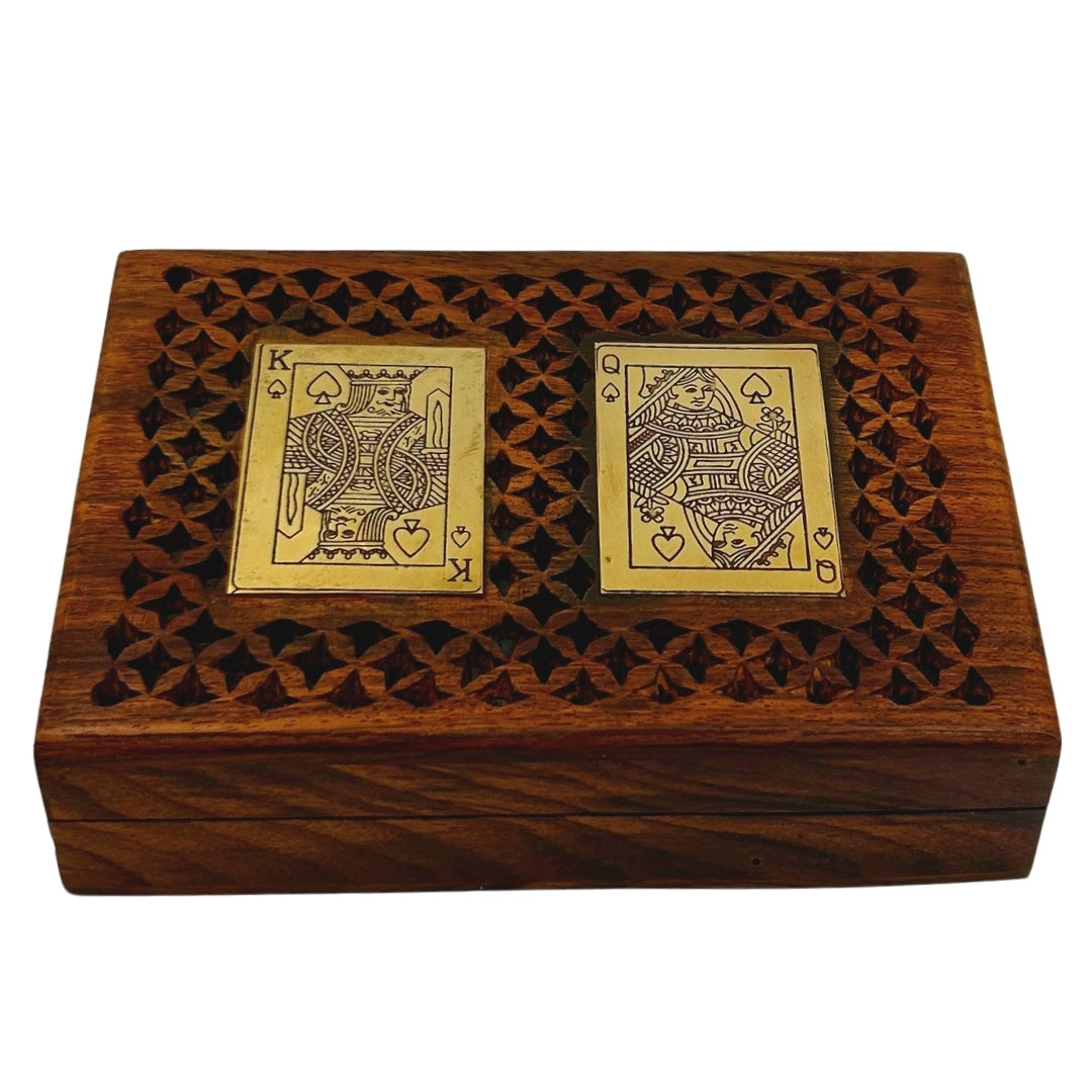 Elegant Set of Two Decks of Playing Cards in a Wooden Box with Personalization and Engraving Option