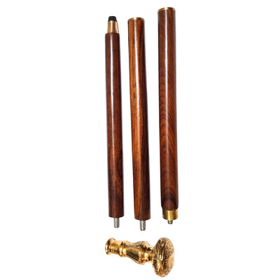 Elegant Folding Walking Cane with Brass Handle - Brown Wooden Cane with Engraving Option - Perfect Gift for Seniors with Retro Styling - Maximum Length 96 cm