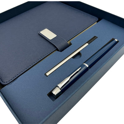 Elegant Gift Set Navy Blue Leather A5 Notebook with Pen in a Gift Box - EE13