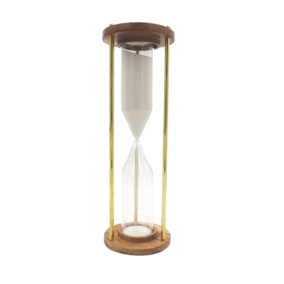 Brass and Wooden 30-Minute Hourglass with Engraving Personalization Option – an Elegant Gift for Any Occasion, Height 30.5 cm, White Sand, Classic Materials