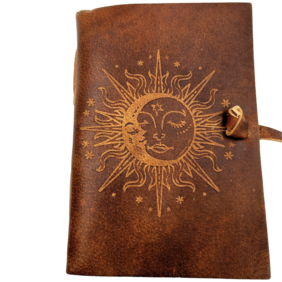 Vintage Leather Notebook 200 Pages - Sun and Moon - Buffalo Leather – H038