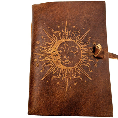 Vintage Leather Notebook 200 Pages - Sun and Moon - Buffalo Leather – H038