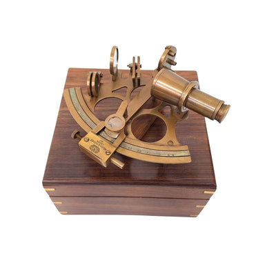 Large Brass Sextant in an Elegant Wooden Box with Custom Engraving