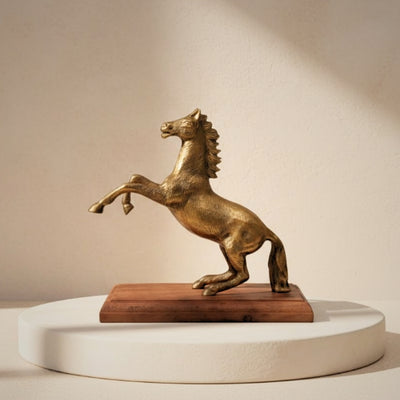 Horse - Aluminum Figurine on a Wooden Base - NI9537