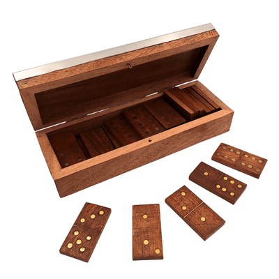 Dominoes in a Wooden Box with an Aluminum Top - DO-017