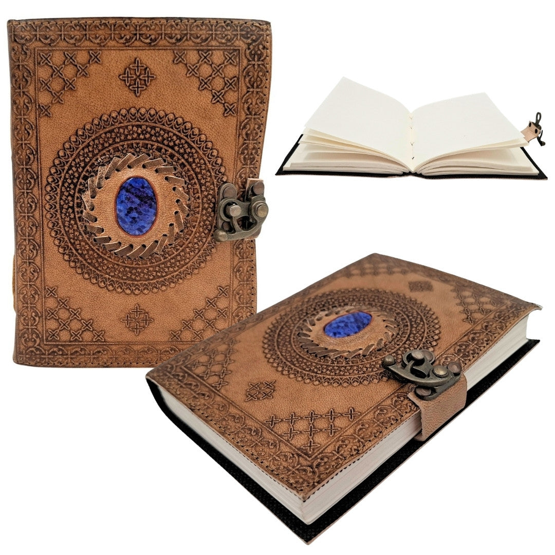 Retro Leather Notebook with Stone - Buffalo Leather - AH16