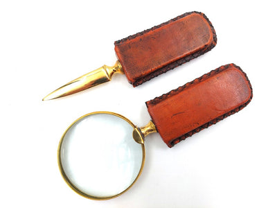 Brass Magnifying Glass and Letter Opener - Leather-Wrapped Handle MFPCSOL