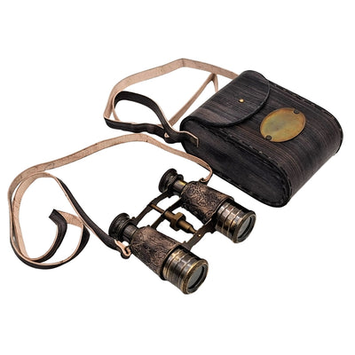 Brass Retro Binoculars in Leather Case with Personalization and Engraving Option