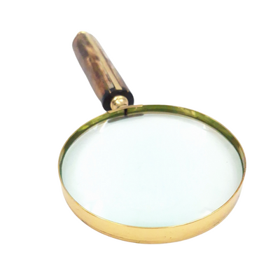 MFM Magnifying Glass with Brass Frame and Bone Handle, 3.5x Magnification, Personalizable with Engraving, Ideal Gift for Collectors, Gold and White/Cream, Dimensions 10 x 23 x 1.9 cm