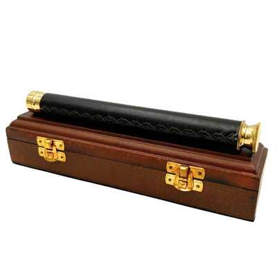 Brass and Leather Spyglass in a Wooden Box – HT013