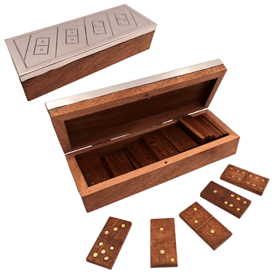 Dominoes in a Wooden Box with an Aluminum Top - DO-017