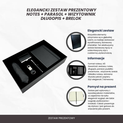 Elegant Premium Business Gift Set - Leather Notebook Umbrella Business Card Holder Pen Keychain - EE15
