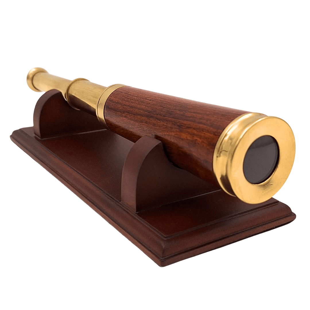 Brass and Wooden Spyglass on an Elegant Wooden Base – Retro Decoration – CER029