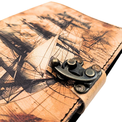 Retro Nautical Leather Notebook with Sailing Ship - Gift for a Sailor – AH11