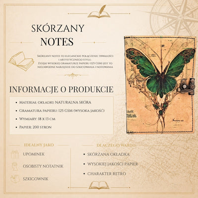 Retro Leather Notebook Butterfly - Goat Leather 200 Pages - AH20