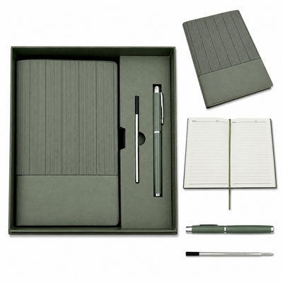 Elegant Gift Set - Leather A5 Notebook with Pen in a Gift Box - Olive Green - EE14