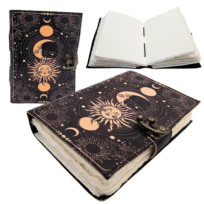 Decorative Leather Notebook Sun and Moon 200 Pages - AH07