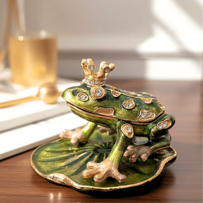 Exclusive, Richly Decorated Metal Box with Crystals - Frog - B0746-54